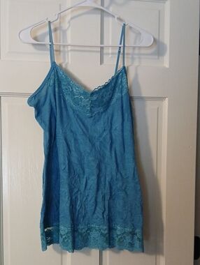 Maurice Blue Lace-Trim Cami/ Tank Top